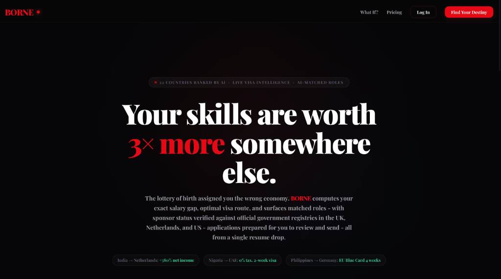 BORNE landing page screenshot